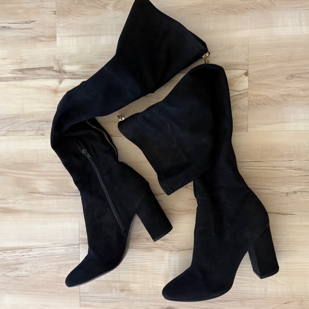 Marc Fisher Suede thigh high Boots with back Gold Zipper
